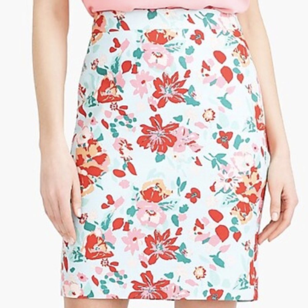 J. Crew Factory Basketweave Pencil Skirt Floral 8